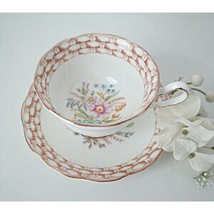Royal Albert Teacup and Saucer Floral Wicker Basket Vintage Tea Cup